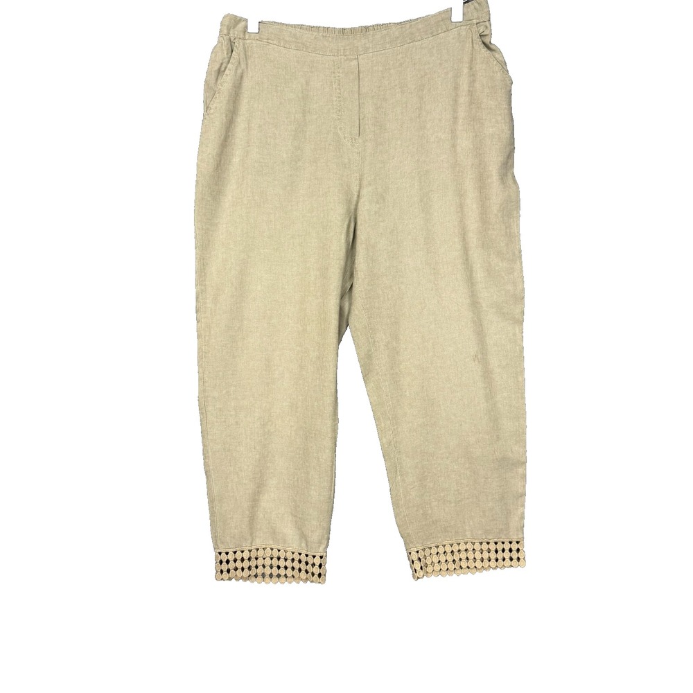 Dana Buchman Pants Womens Medium Olive Green Crochet Lace Ankle Crop Linen‎